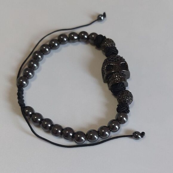Jewelry - Gothic Skull Black Gunmetal Tone Shamballa Style Bracelet